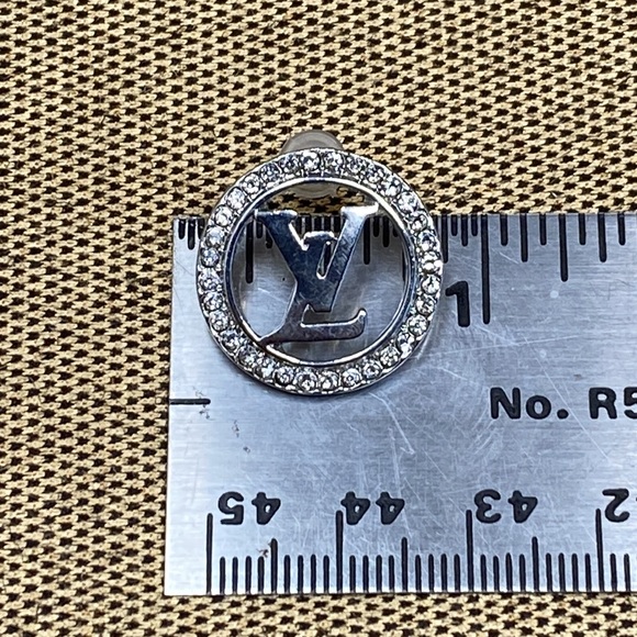New! LV & Crystals Designer Style Silver Tone Earrings - Picture 4 of 5